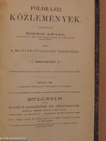 Földrajzi Közlemények 1884. január-december/Supplément 1884. január-december