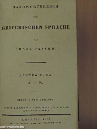 Handwörterbuch der Griechischen Sprache I. (töredék) (rossz állapotú)