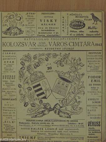 Kolozsvár város cimtára 1943 (rossz állapotú)