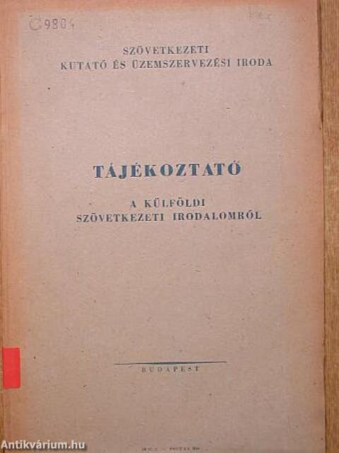 Tájékoztató a külföldi szövetkezeti irodalomról