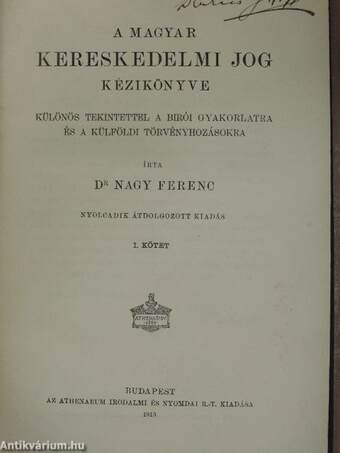 A magyar kereskedelmi jog kézikönyve I. (töredék)