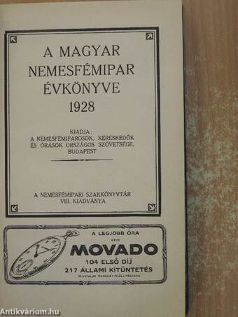 A Magyar Nemesfémipar Évkönyve 1928