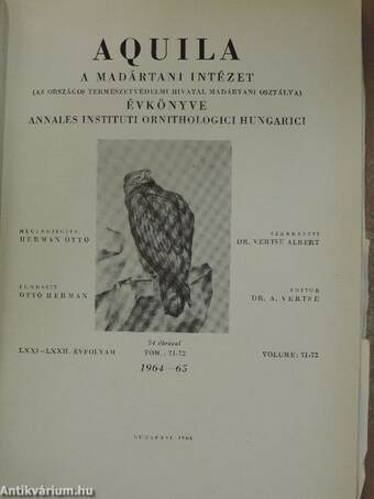 Aquila - A Magyar Madártani Intézet évkönyve 1964-65