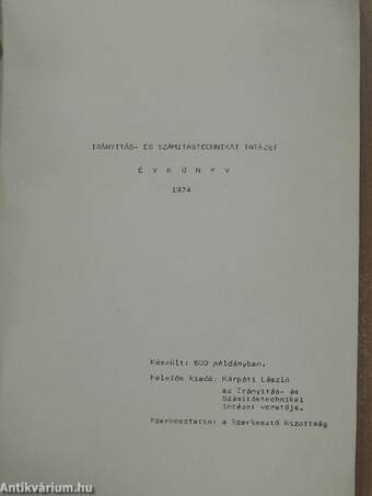 Csepel Vas- és Fémművek Irányítás és Számítástechnikai Intézet Évkönyve 1974.
