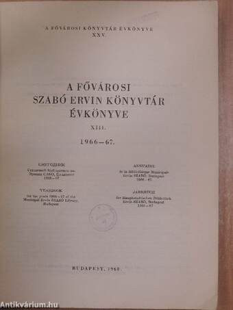 A Fővárosi Szabó Ervin Könyvtár Évkönyve XIII.