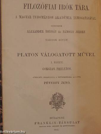 Platon válogatott művei I-III.