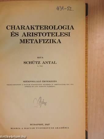 Charakterologia és aristotelesi metafizika