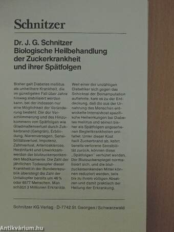 Biologische Heilbehandlung der Zuckerkrankheit und ihrer Spätfolgen