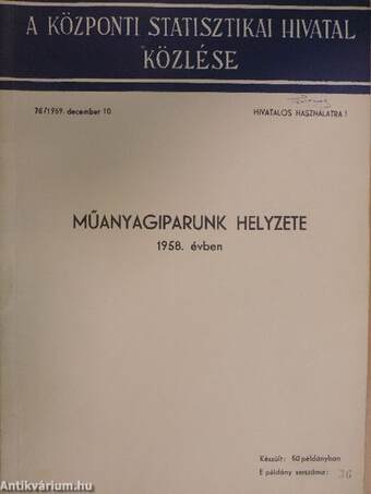 Műanyagiparunk helyzete 1958. évben