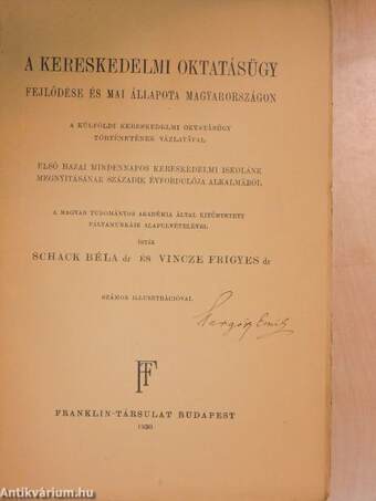 A kereskedelmi oktatásügy fejlődése és mai állapota Magyarországon (rossz állapotú)