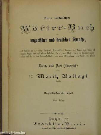 Uj teljes magyar és német/német és magyar szótár/Német-magyar pót-szótár a "Német és magyar szótár"hoz (rossz állapotú)