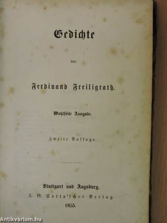 Gedichte von Ferdinand Freililgrath (gótberűs) (rossz állapotú)