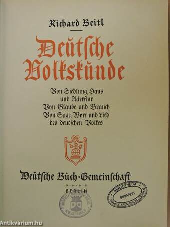 Deutsche Volkskunde (gótbetűs) (rossz állapotú)