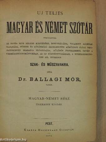 Uj teljes magyar és német szótár I-II. (rossz állapotú)