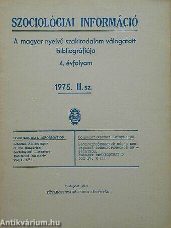 Szociológiai információ 1975/3.