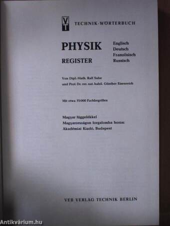 Technik-Wörterbuch Physik register (töredék)