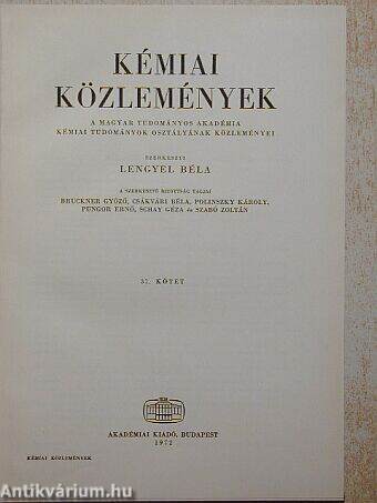 A Magyar Tudományos Akadémia Kémiai Tudományok Osztályának Közleményei