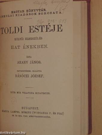 Arany János válogatott balladái/Szemelvények Arany János Toldi szerelme czímű eposzából/Toldi estéje