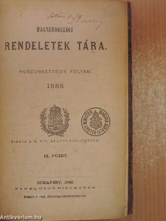 Magyarországi rendeletek tára 1888. IX-XII.