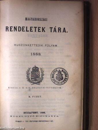 Magyarországi rendeletek tára 1888. IX-XII.