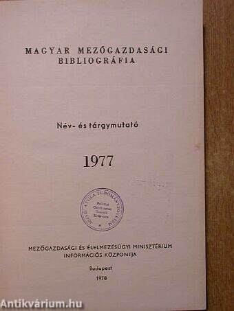 Magyar mezőgazdasági bibliográfia 1977/1-4.