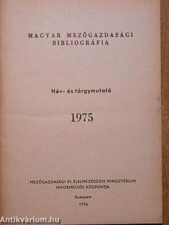 Magyar mezőgazdasági bibliográfia 1975.