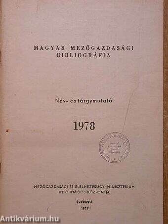 Magyar mezőgazdasági bibliográfia 1978.