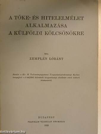 A tőke- és hitelelmélet alkalmazása a külföldi kölcsönökre