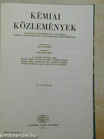 A Magyar Tudományos Akadémia Kémiai Tudományok Osztályának Közleményei