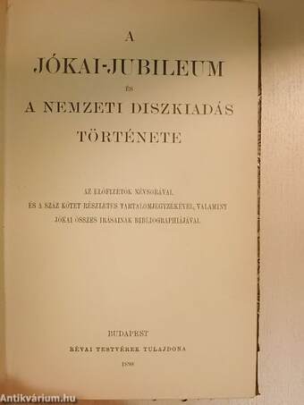 A Jókai-jubileum és a nemzeti diszkiadás története