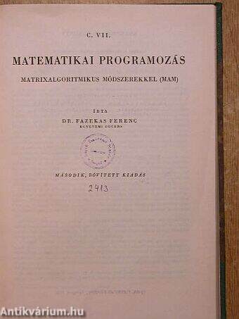 Műszaki matematikai gyakorlatok C. VII.