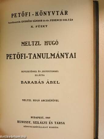 Petőfi és Arany levelezése/Meltzl Hugó Petőfi-tanulmányai