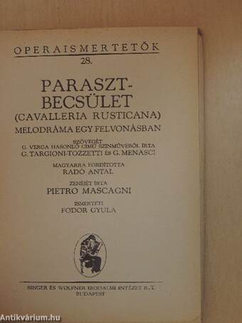 Mascagni: Parasztbecsület