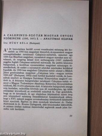A Calepinus-szótár magyar orvosi szókincse I.