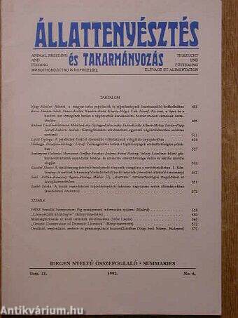 Állattenyésztés és Takarmányozás 1992/6.