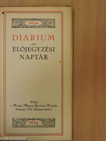 Diarium azaz előjegyzési naptár 1926