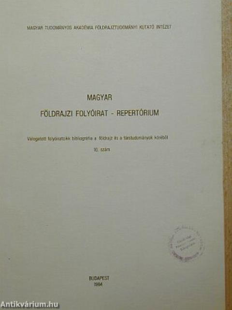 Magyar földrajzi folyóirat - Repertórium