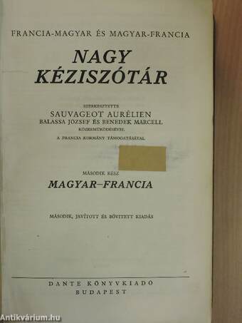 Francia-magyar és magyar-francia nagy kéziszótár II.