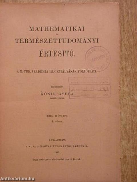 Mathematikai Természettudományi Értesítő 1895.