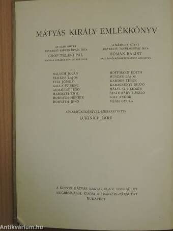 Mátyás király emlékkönyv I. (rossz állapotú)