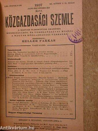 Közgazdasági Szemle 1937. január-december/Melléklet