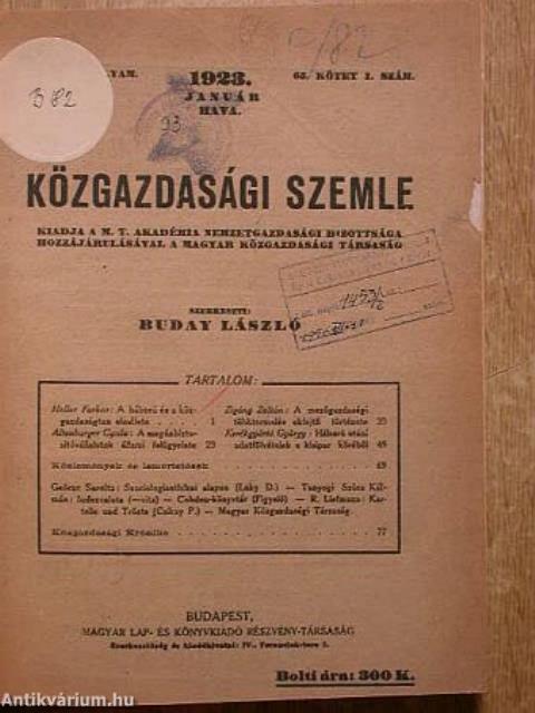 Közgazdasági Szemle 1923. (nem teljes évfolyam)