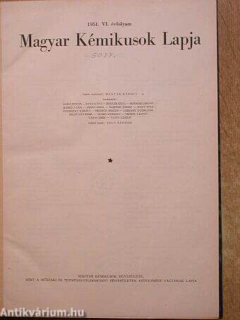 Magyar Kémikusok Lapja 1951. január-december