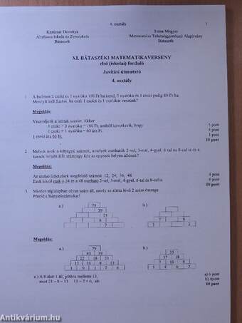 XI. Bátaszéki Matematikaverseny 1999/2000