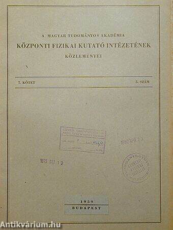 A Magyar Tudományos Akadémia Központi Fizikai Kutató Intézetének közleményei 1959. 5. szám