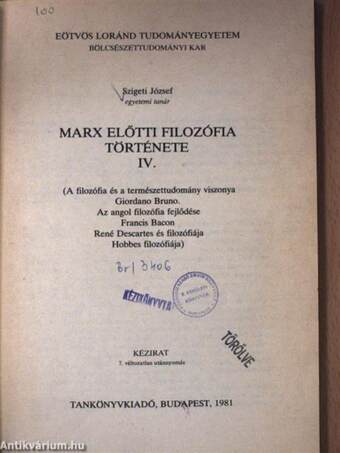 Marx előtti filozófia története IV.