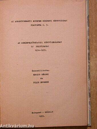 Az agrárfelsőoktatási könyvtárhálózat új folyóiratai 1954-1955