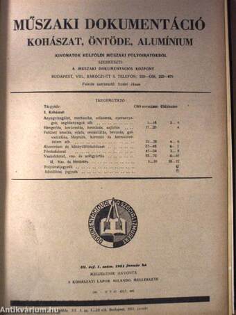 Kohászati Lapok 1954. január-december/Kohászati Lapok - Öntöde 1954. január-december/Kohászati Lapok - Műszaki Dokumentáció - Kohászat, Öntöde, Aluminium 1951. január-március