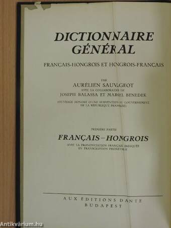 Francia-magyar és magyar-francia nagy kéziszótár I.