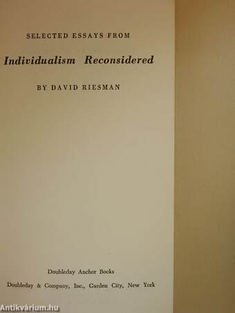 Selected Essays from Individualism Reconsidered